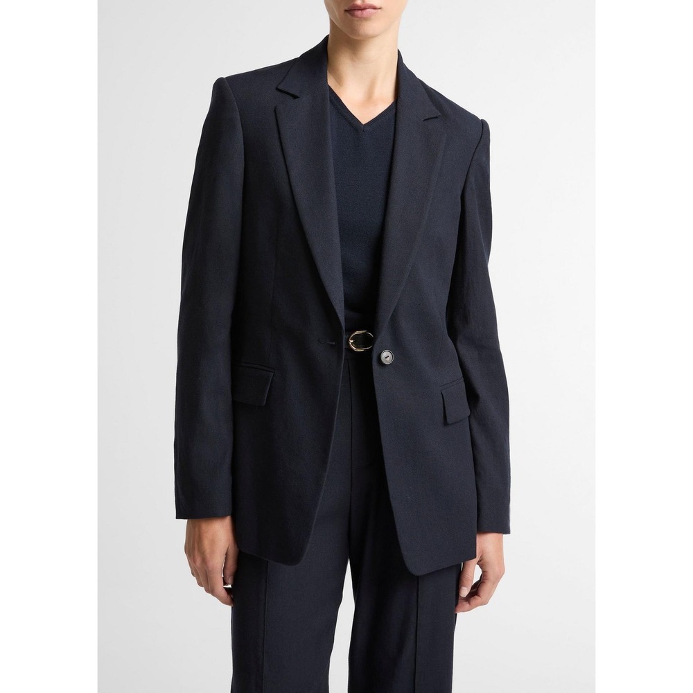 NWT Vince Linen‎ Blend Single Breasted Blazer in Black / Size 8 / MSRP $565